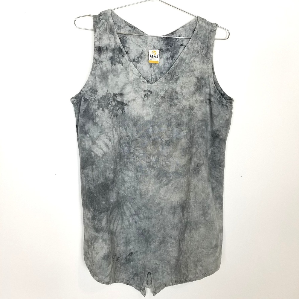 Abaca Women Tie Dye Cotton Top Blouse Sz L Gray Summer Lagenlook‎